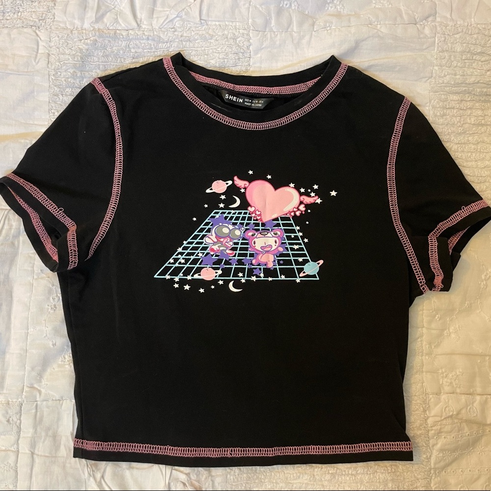 contrast stitch cartoon graphic baby tee